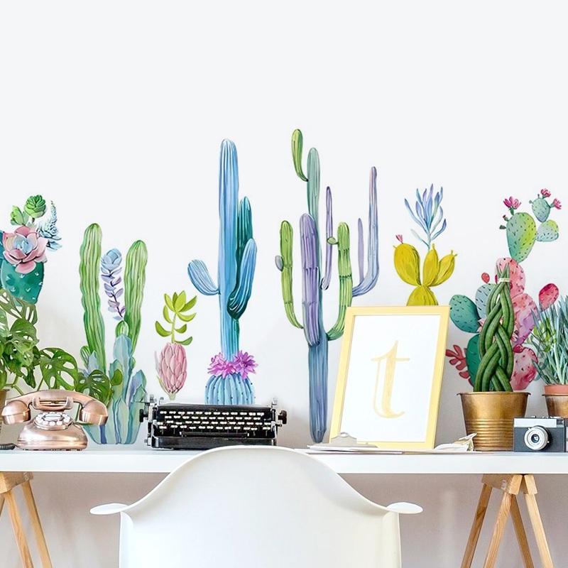 Decal Dán Tường Cây Xương Rồng Phong Cách Bắc Âu Có Keo Sẵn 125x70cm - Trang Trí Phòng Ngủ
