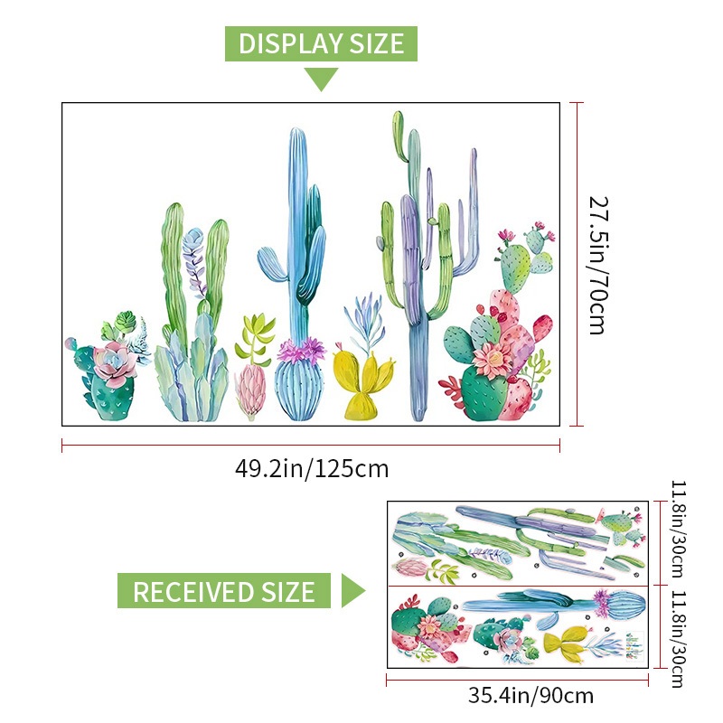 Decal Dán Tường Cây Xương Rồng Phong Cách Bắc Âu Có Keo Sẵn 125x70cm - Trang Trí Phòng Ngủ