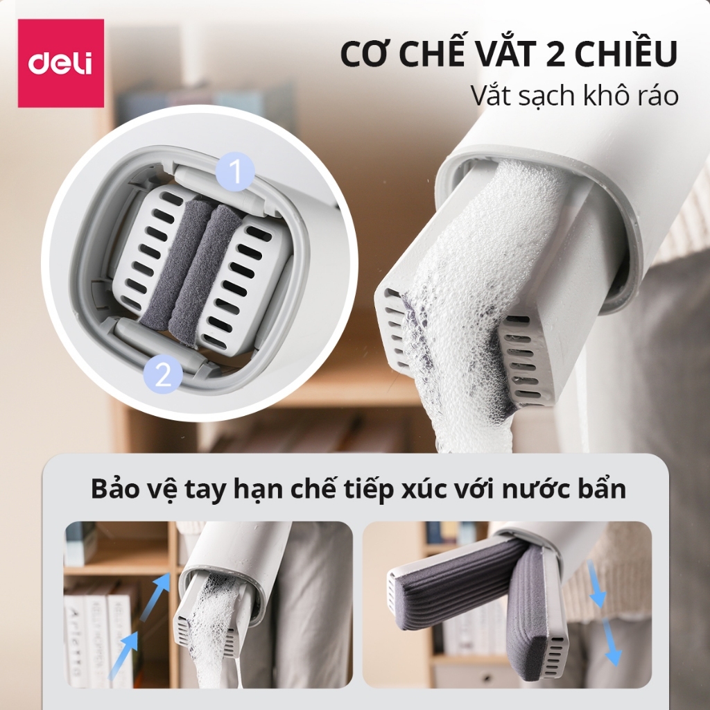Cây lau nhà mút xốp cao su tự vắt thông minh DelixVusign cao cấp siêu thấm hút tiện lợi dễ dàng