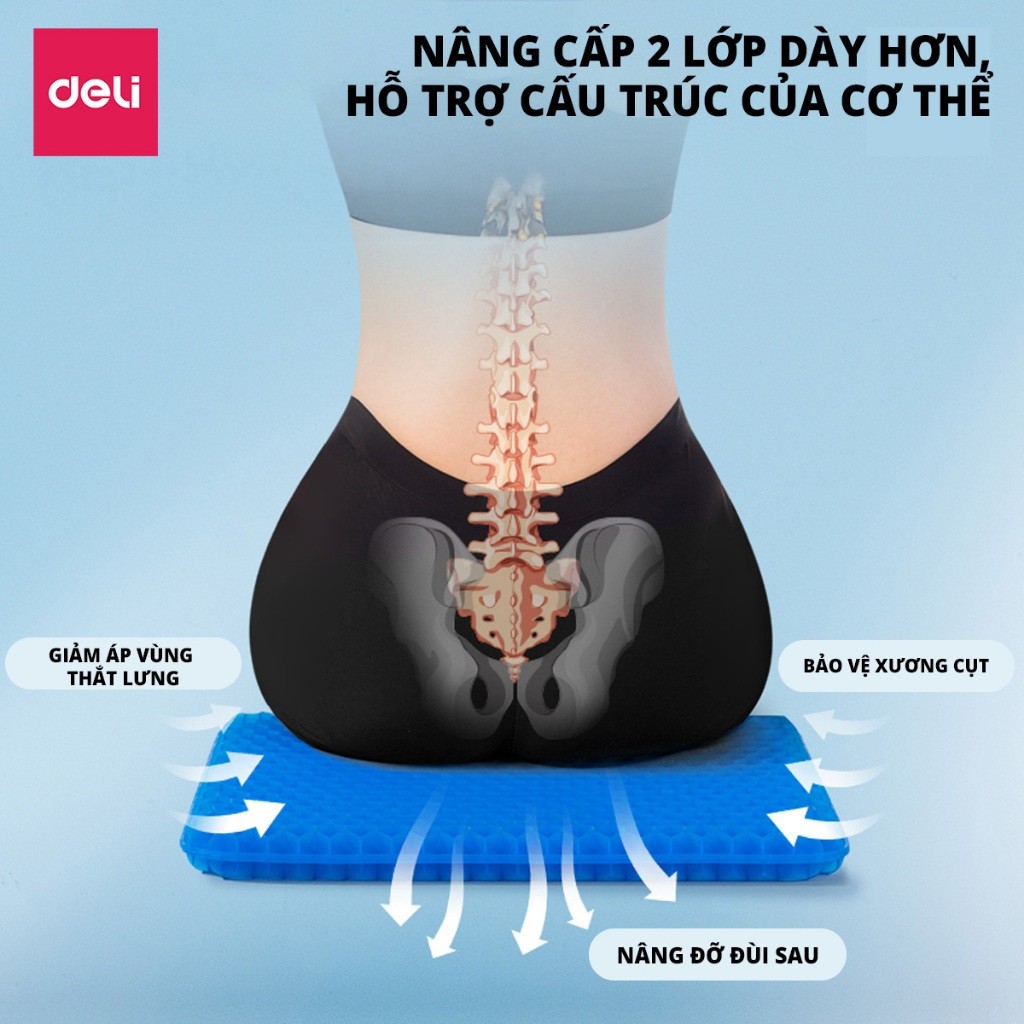 [DEAL SỐC] Đệm Gel Lót Ghế Tổ Ong Ô Tô Ghế Văn Phòng DELI Silicon Thoáng Mát Êm Ái Ngồi Lâu Không Mỏi Cho Văn Phòng