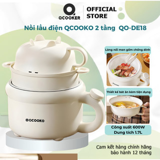 Nồi lẩu điện QCOOKO QO-DE18, lòng nồi men gốm chống dính nắp nồi tiện dụng điều chỉnh 3 mức nhiệt