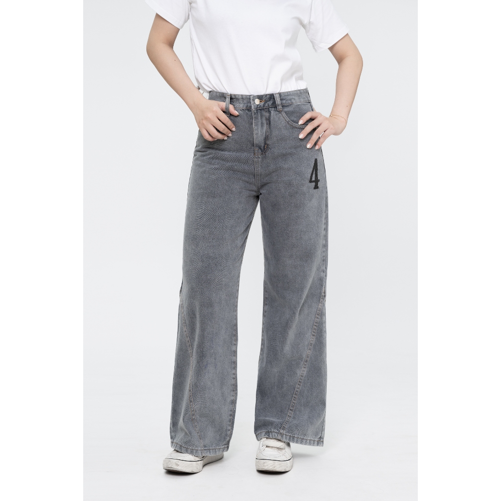 Quần Jeans Wash In Lụa "FOUR LUCKY" Unisex 4Lucky 6243, Quần Chất Denim Ống Suông Thẳng Phong Cách Streetwear