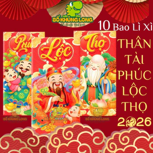 Set 10 Bao Lì Xì Tết 2026 BỐ KHỦNG LONG Mẫu THẦN TÀI PHÚ QUÝ PHÚC LỘC THỌ Tết Bính Ngọ Tết Đỏ Hottrend