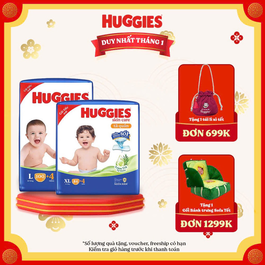 Tã quần Huggies Skincare Mega Jumbo M102+4/L100+4/XL84+4/XXL76+4/XXXL 22+6