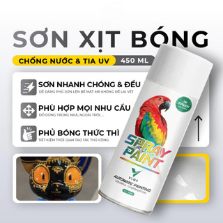 Sơn Xịt Bóng VTOA 450ml (Sơn Con Két) Spray Paint Phủ Bóng Trong Suốt Nhanh Khô Chống Nước UV