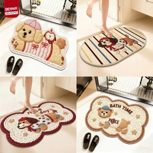 Thảm Chùi Chân 3D Hình Thú Dễ Thương Dệt Len, Thảm Nhà Tắm Chống Trượt, Siêu Thấm Nước