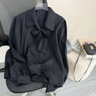 Áo sơ mi trắng kiểu dài tay The Simple Bigsize nữ cổ cột nơ mặc mát và thoải mái phù hợp cho các nàng mũm mĩm SM16