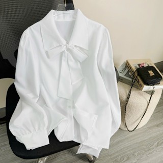 Áo sơ mi trắng kiểu dài tay The Simple Bigsize nữ cổ cột nơ mặc mát và thoải mái phù hợp cho các nàng mũm mĩm SM16