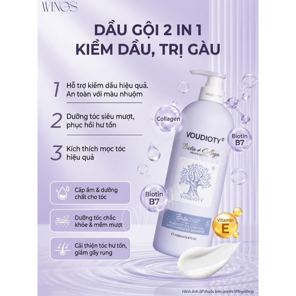 Cặp Dầu Gội Xả Biotin Collagen Voudioty 500ml-1000ml Giúp giảm rụng tóc, phục hồi, ngăn gàu, kiềm dầu