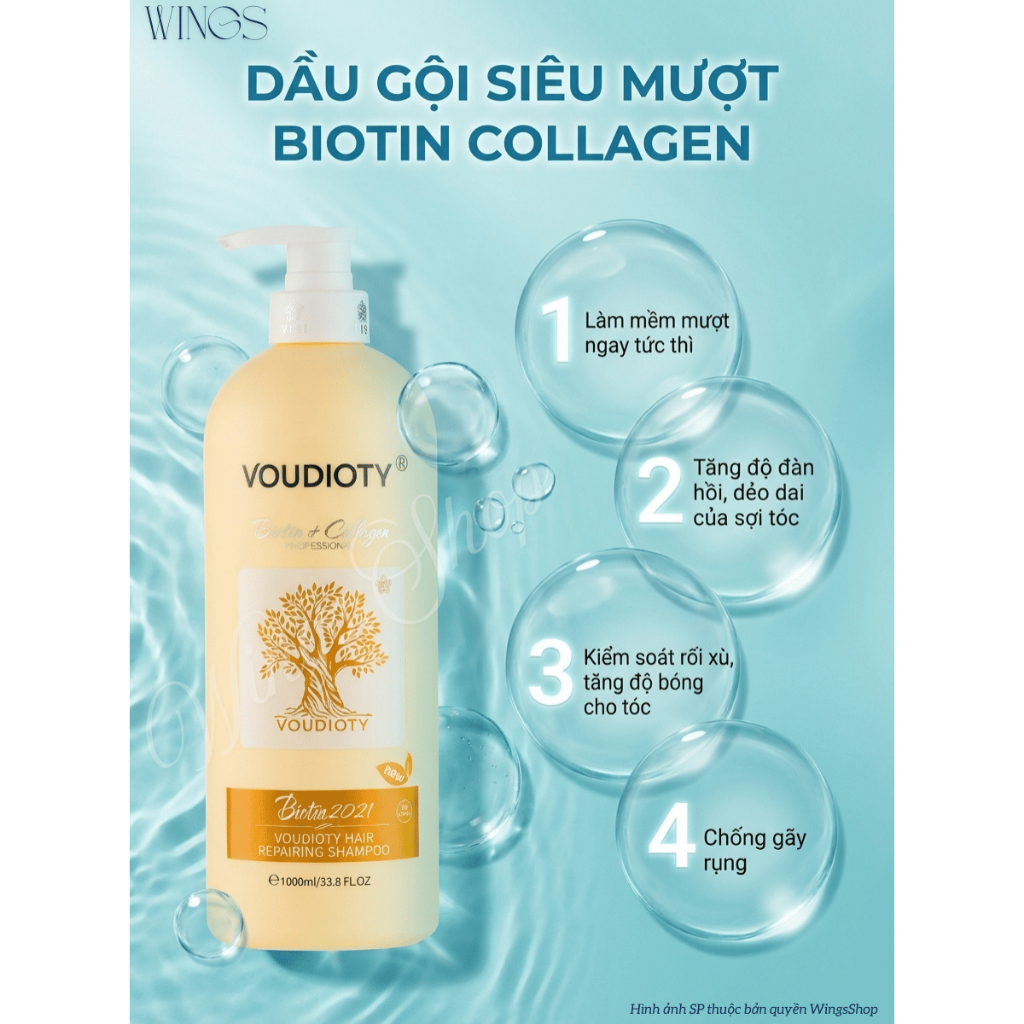 Cặp Dầu Gội Xả Biotin Collagen Voudioty 500ml-1000ml Giúp giảm rụng tóc, phục hồi, ngăn gàu, kiềm dầu