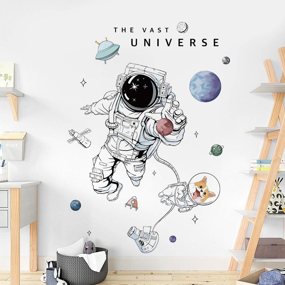 Decal Dán Tường Phi Hành Gia Vũ Trụ Có Keo Sẵn 71x105cm- Trang Trí Phòng Ngủ Và Góc Học Tập Cho Bé