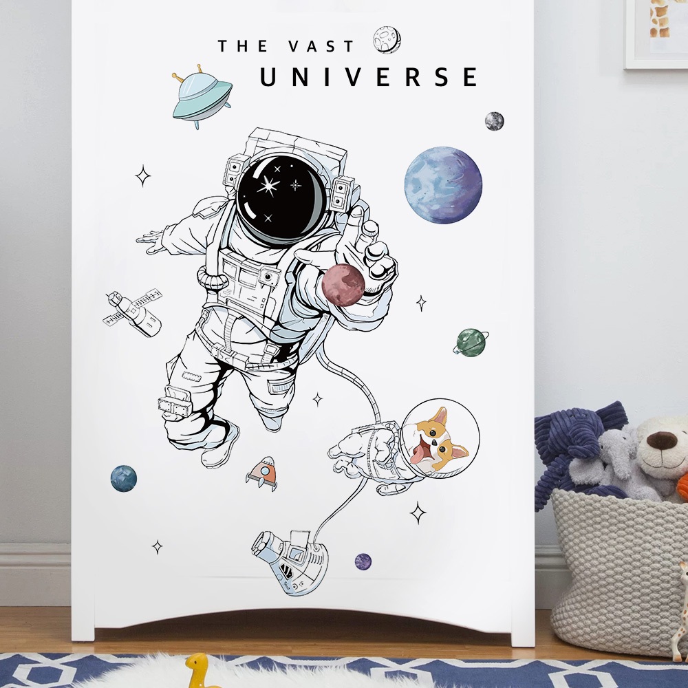 Decal Dán Tường Phi Hành Gia Vũ Trụ Có Keo Sẵn 71x105cm- Trang Trí Phòng Ngủ Và Góc Học Tập Cho Bé
