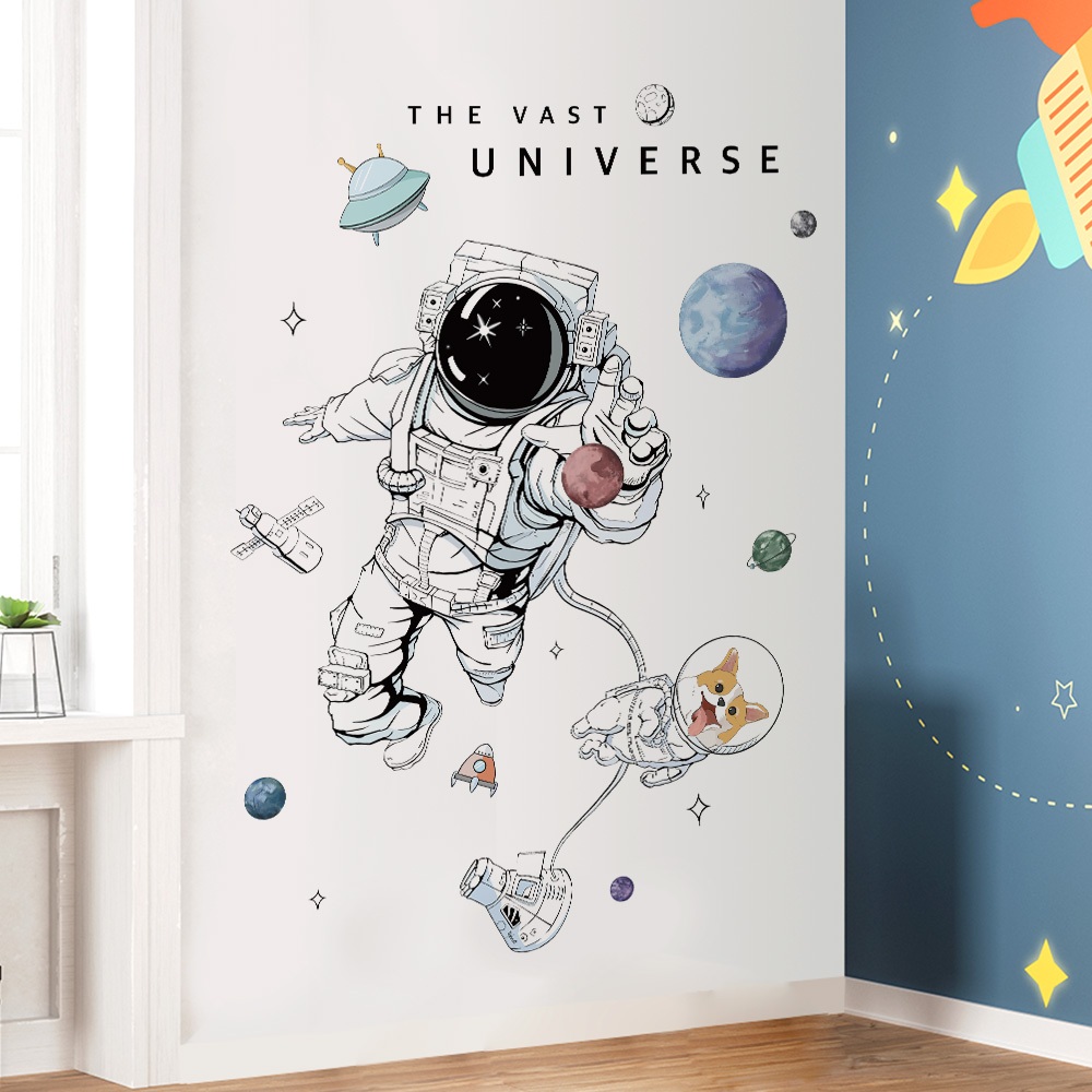 Decal Dán Tường Phi Hành Gia Vũ Trụ Có Keo Sẵn 71x105cm- Trang Trí Phòng Ngủ Và Góc Học Tập Cho Bé
