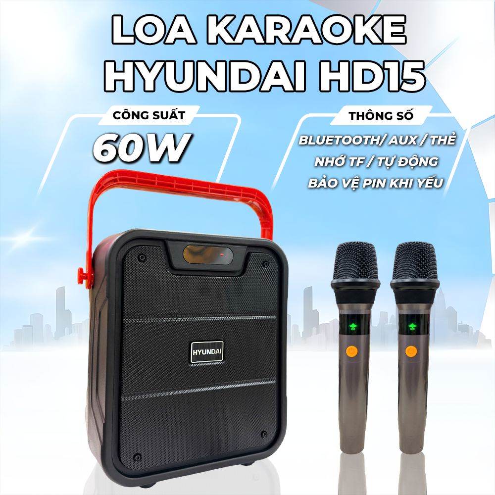 Loa HYUNDAI Loa Karaoke HD15 60W, Kèm 2 Micro