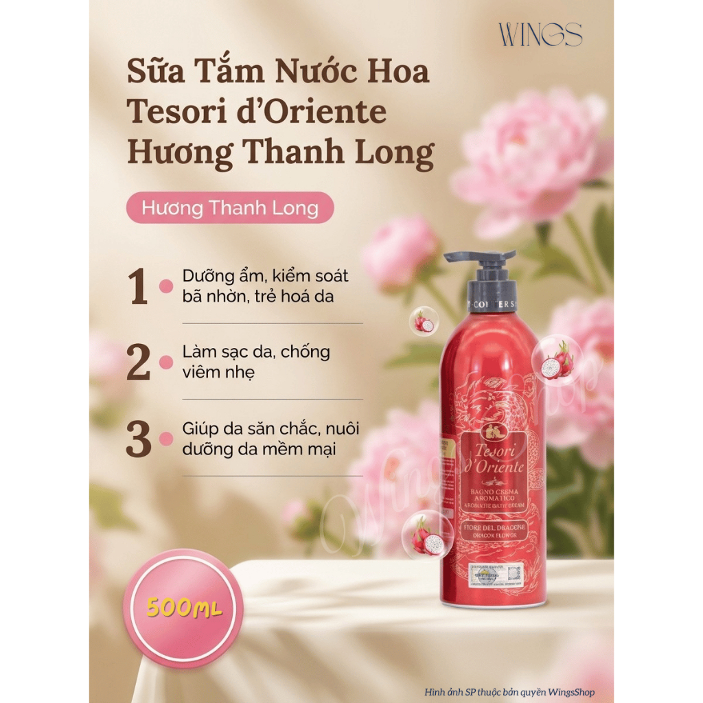 Sữa tắm Tesori d'Oriente cao cấp giúp trắng da, hương nước hoa 250ml-500ml