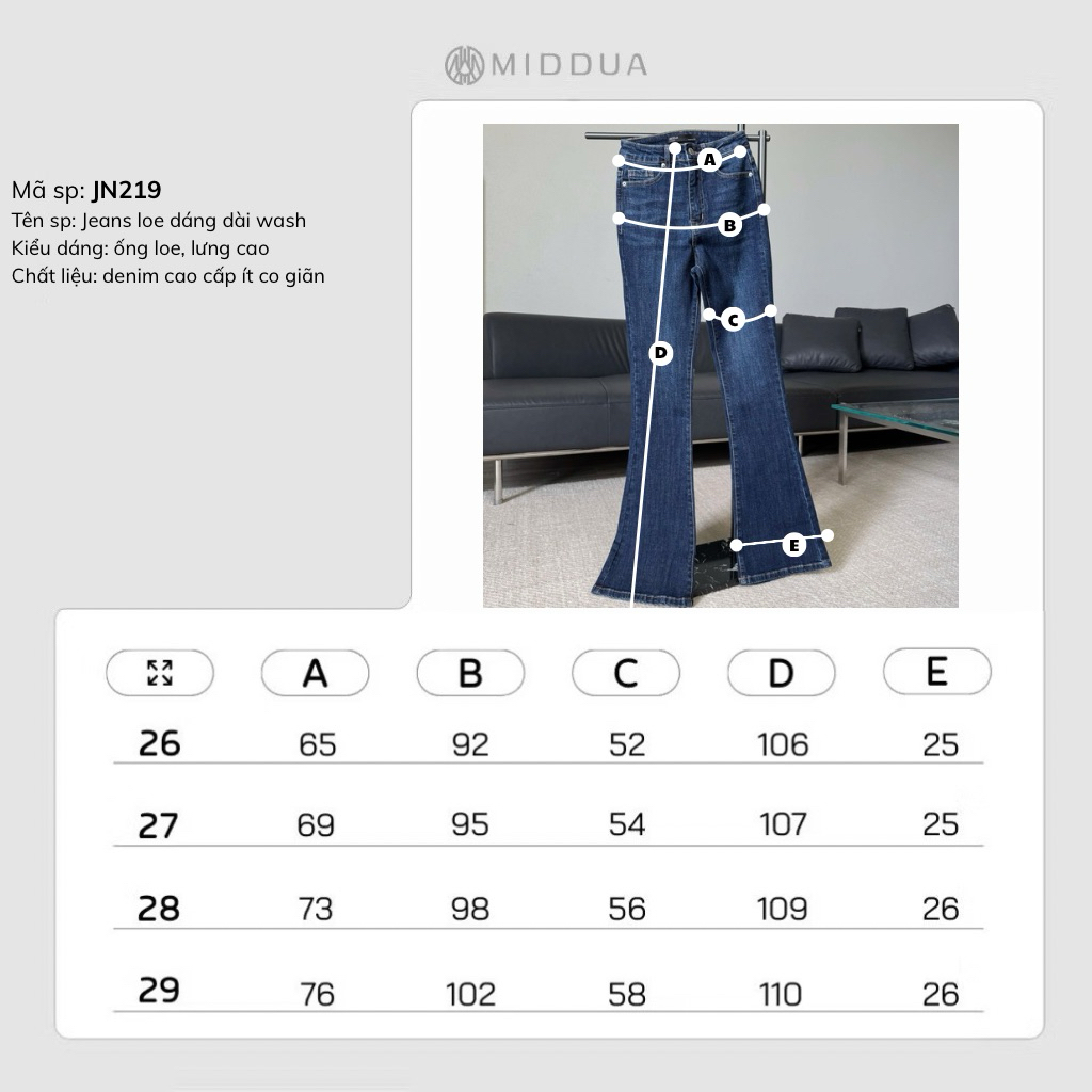 [MIDDUA]JN219 - Jeans loe dáng dài wash