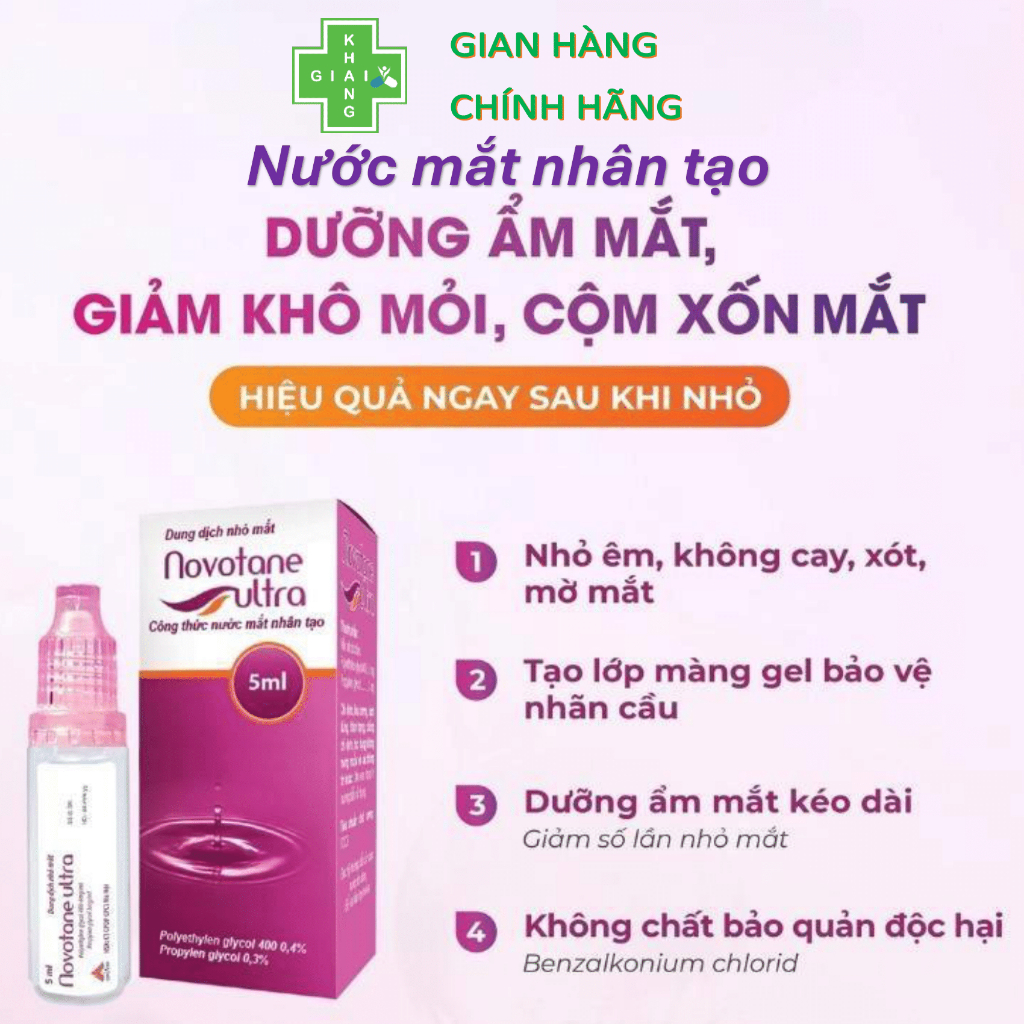 Nước mắt nhân tạo Novotane Ultra giúp giảm khô mắt, mỏi mắt (Chai 5ml)