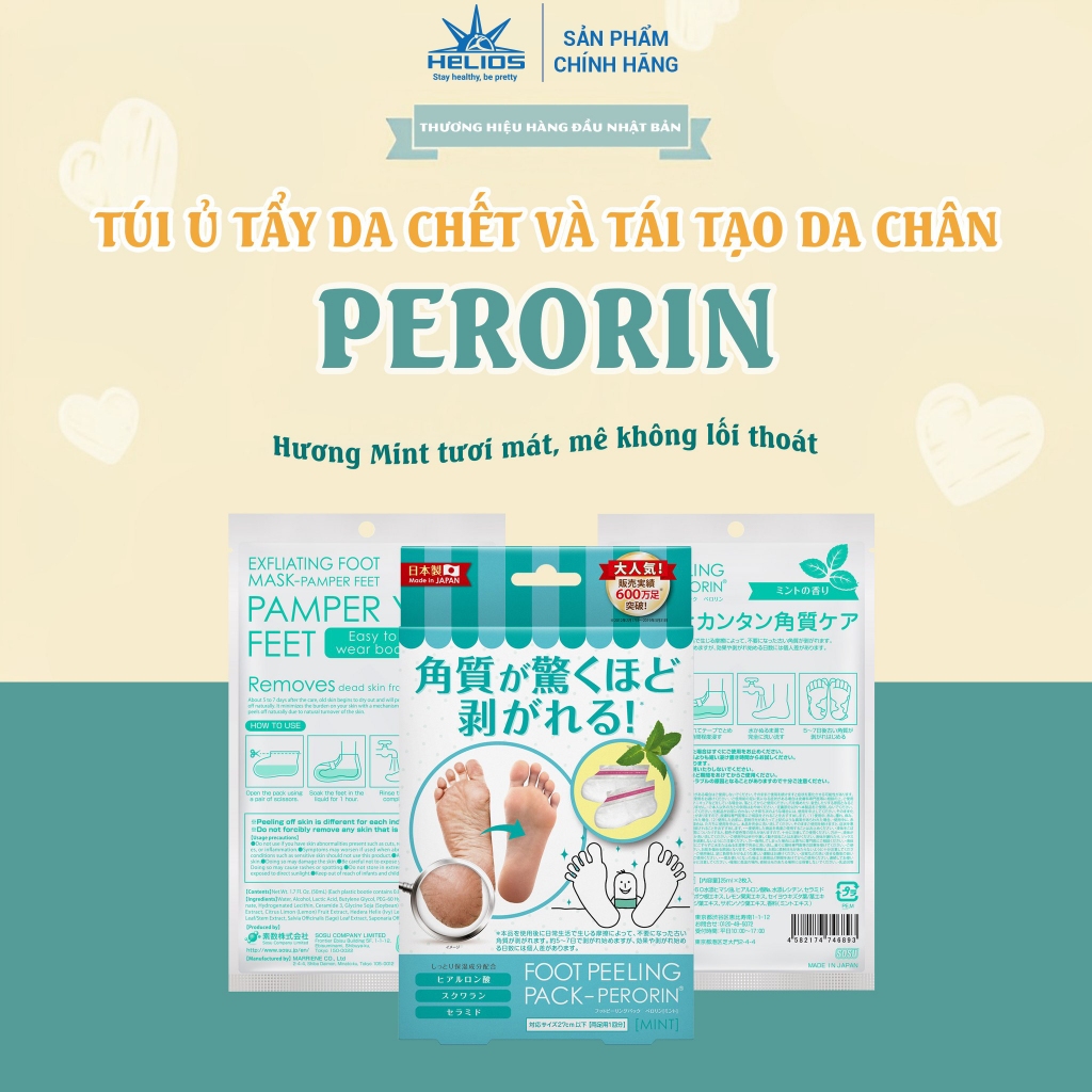 Túi ủ tẩy tế bào chết da chân-  PERORIN (Mint) -  Dưỡng ẩm, Mịn màng - Nhật Bản - Chính hãng - Hộp 1 túi