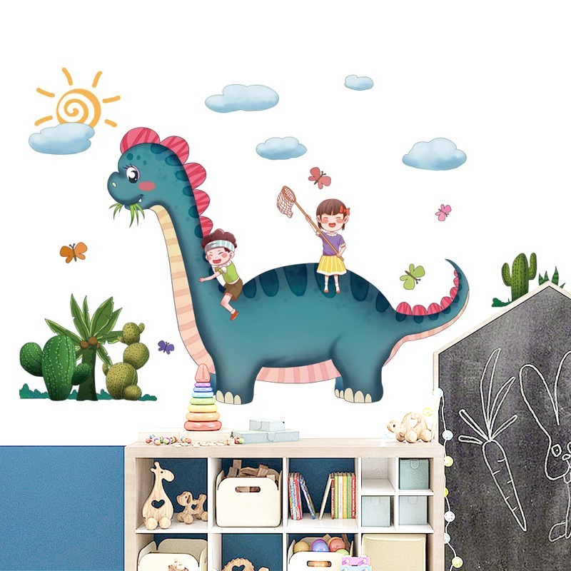 Decal Dán Tường Bé Và Khủng Long Có Keo Sẵn 107x77cm - Trang Trí Phòng Ngủ Cho Bé