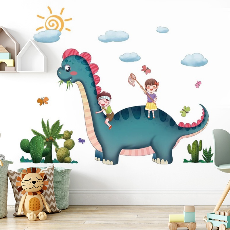 Decal Dán Tường Bé Và Khủng Long Có Keo Sẵn 107x77cm - Trang Trí Phòng Ngủ Cho Bé