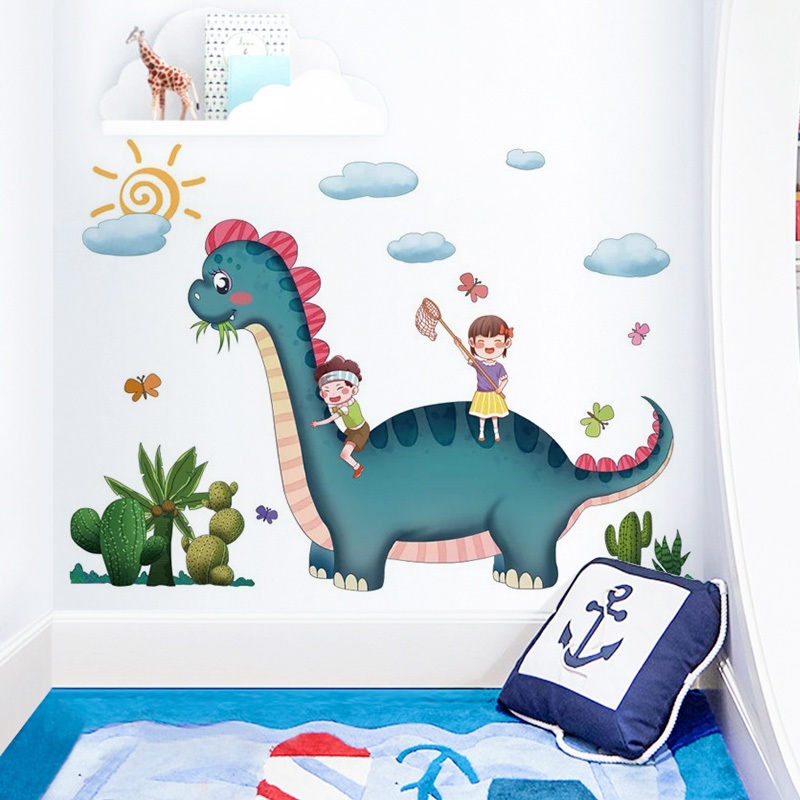 Decal Dán Tường Bé Và Khủng Long Có Keo Sẵn 107x77cm - Trang Trí Phòng Ngủ Cho Bé