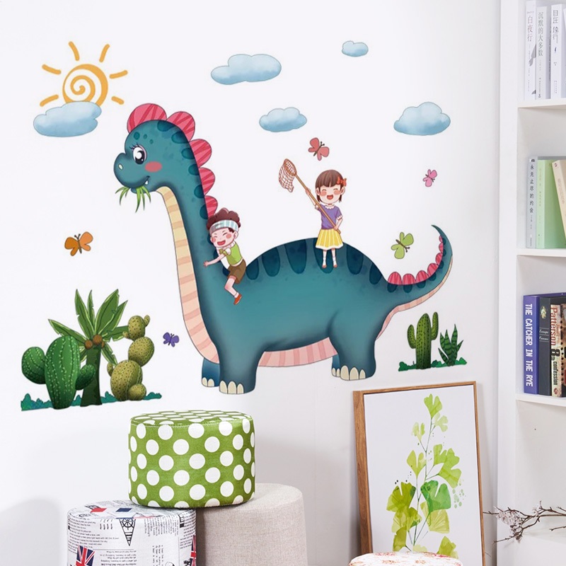 Decal Dán Tường Bé Và Khủng Long Có Keo Sẵn 107x77cm - Trang Trí Phòng Ngủ Cho Bé