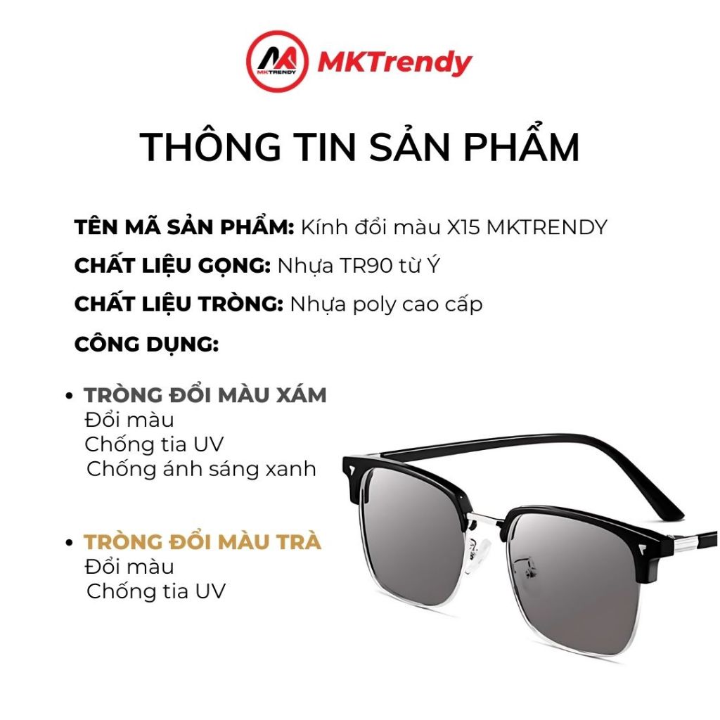 [Live x MKTRENDY] Kính đổi màu dưới nắng X15 gọng cao cấp chống tia UV chống ánh sáng xanh