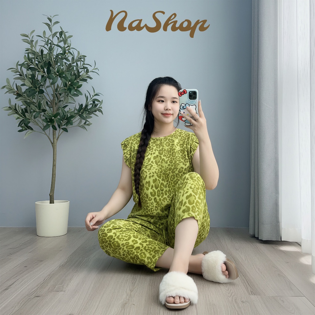 Đồ bộ mặc nhà Quần 9 tất Tay cánh tiên Chất tôn lanh mềm mát mịn Form dễ mặc Đủ size 40~75kg NaShop