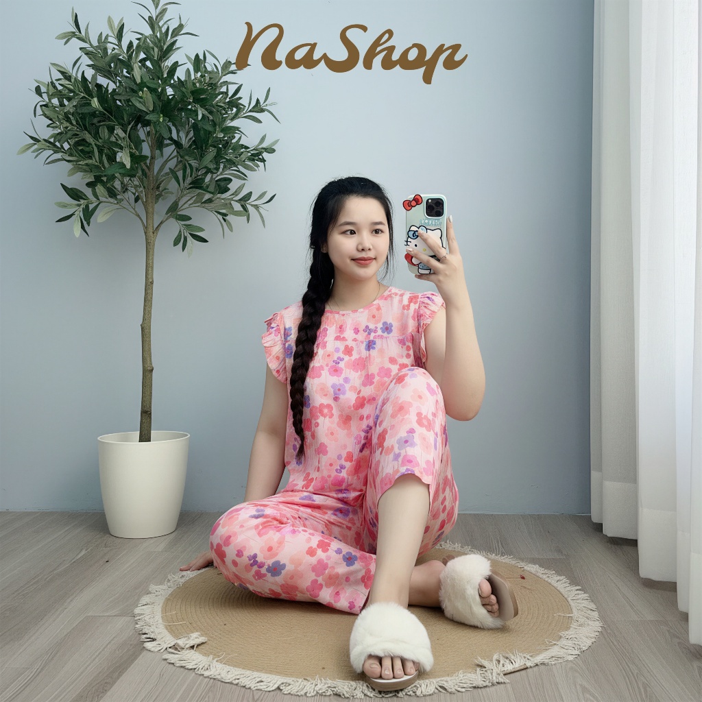 Đồ bộ mặc nhà Quần 9 tất Tay cánh tiên Chất tôn lanh mềm mát mịn Form dễ mặc Đủ size 40~75kg NaShop