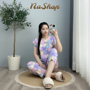 Đồ bộ mặc nhà Quần 9 tất Tay cánh tiên Chất tôn lanh mềm mát mịn Form dễ mặc Đủ size 40~75kg NaShop