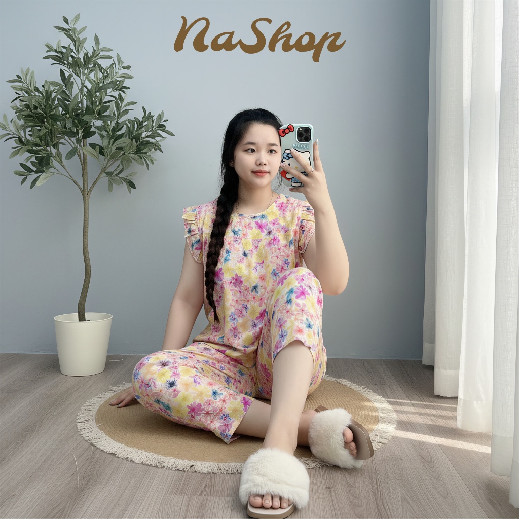 Đồ bộ mặc nhà Quần 9 tất Tay cánh tiên Chất tôn lanh mềm mát mịn Form dễ mặc Đủ size 40~75kg NaShop
