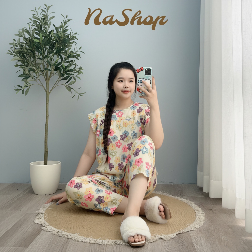 Đồ bộ mặc nhà Quần 9 tất Tay cánh tiên Chất tôn lanh mềm mát mịn Form dễ mặc Đủ size 40~75kg NaShop