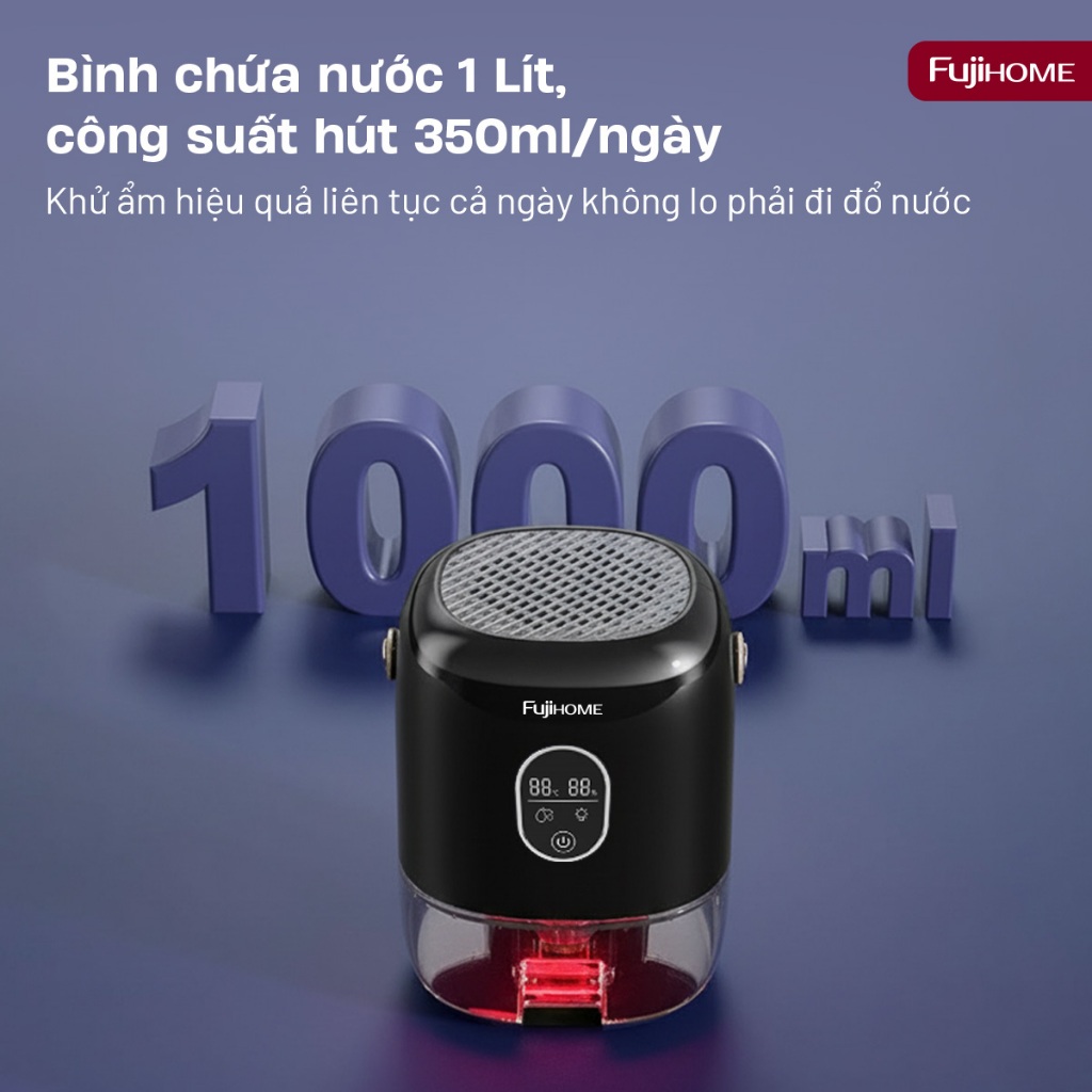 Máy hút ẩm mini khử mùi ẩm mốc FUJIHOME DHP035-MINI, thiết bị sấy khô không khí tiết kiệm điện