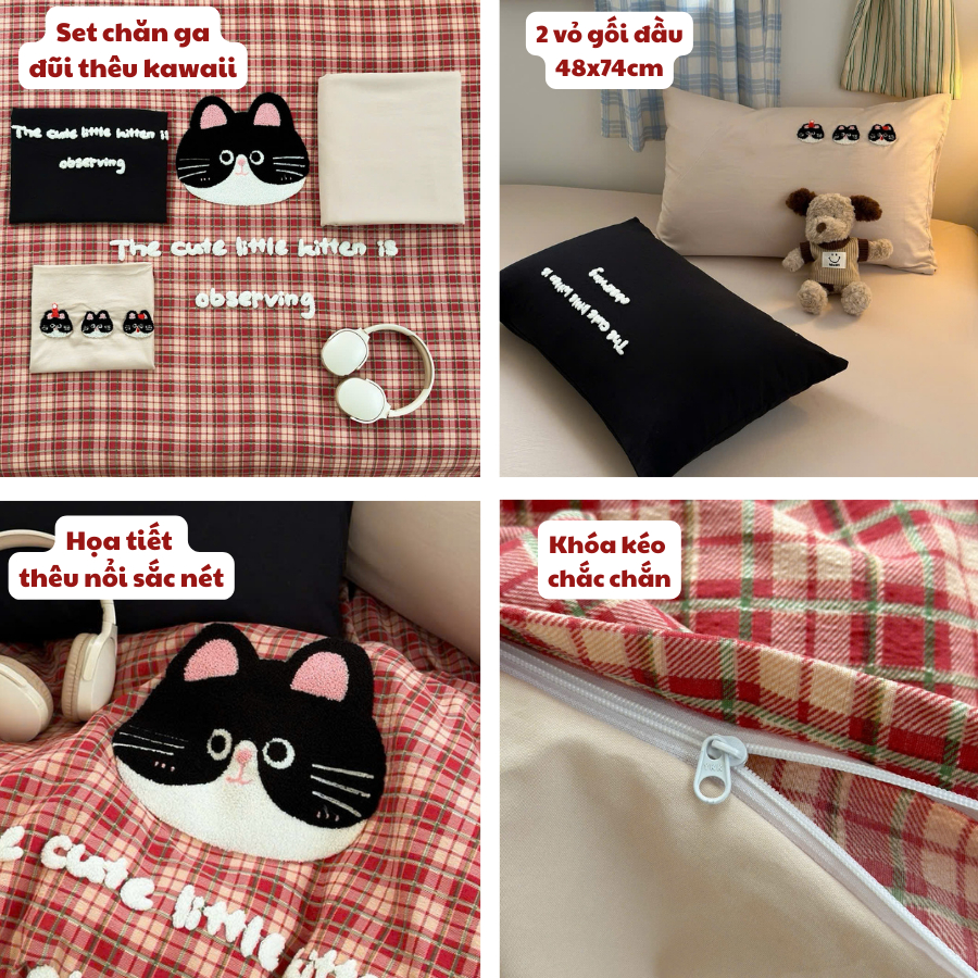 (TỔNG HỢP 3) Bộ chăn ga gối đũi 4 món Memminbedding Luxury họa tiết thêu nổi siêu yêu với gam màu ngọt ngào
