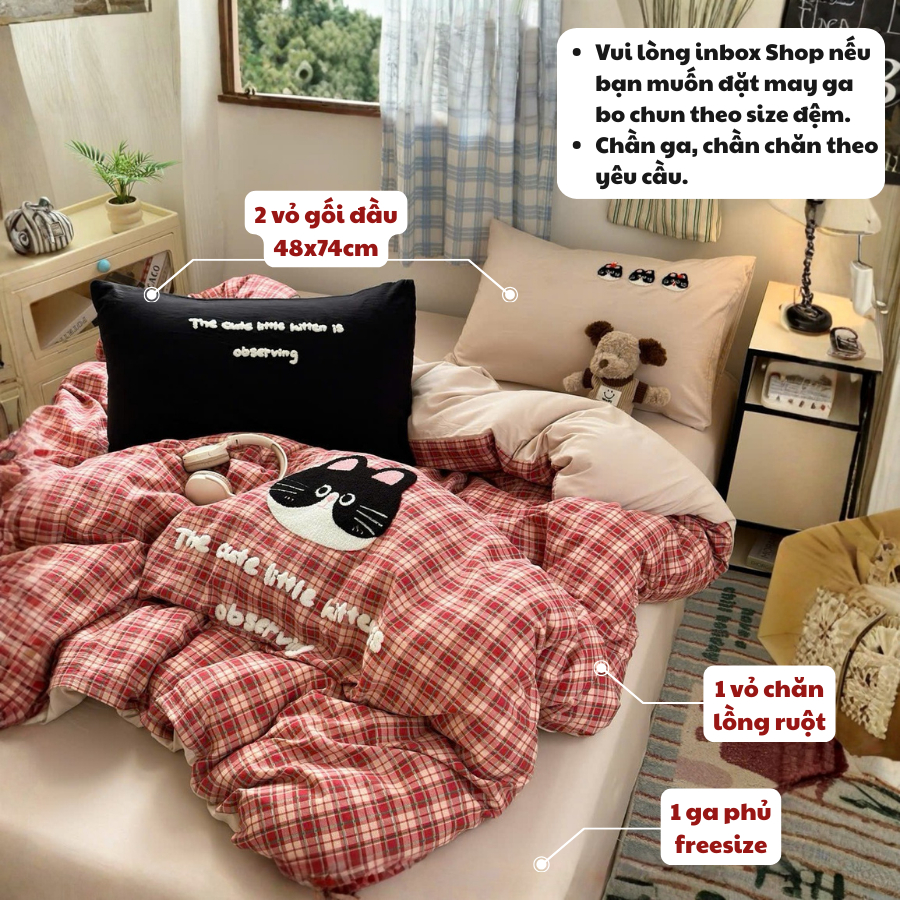 (TỔNG HỢP 3) Bộ chăn ga gối đũi 4 món Memminbedding Luxury họa tiết thêu nổi siêu yêu với gam màu ngọt ngào