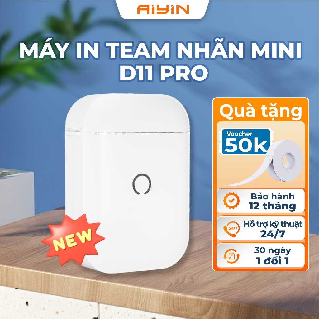 Máy in nhiệt mini cầm tay Aiyin D11 kết nối bluetooth in mã QR, barcode mã vạch, ghi chú
