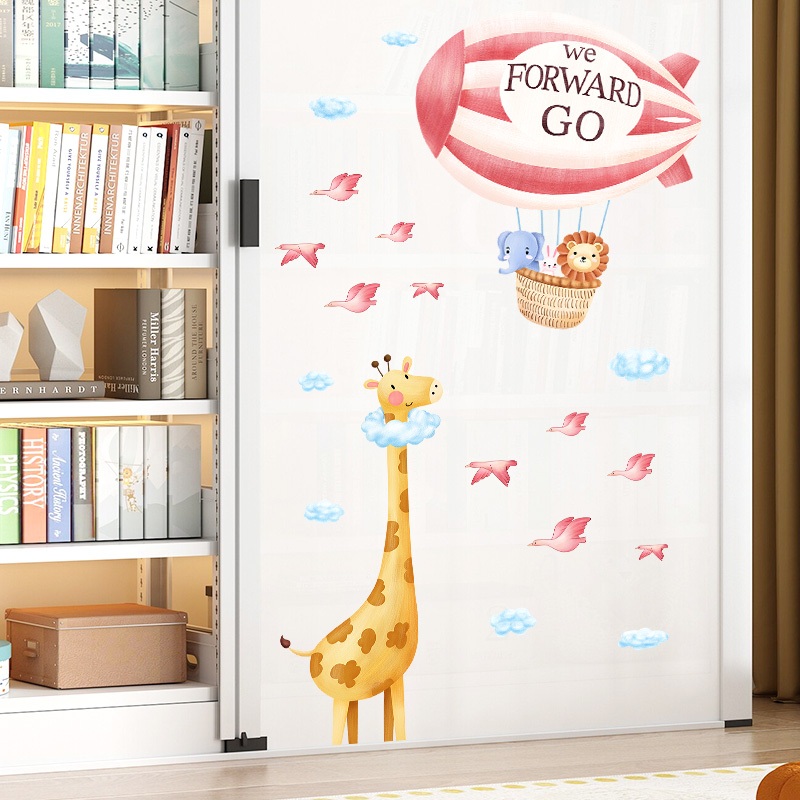Decal Dán Tường Khinh Khí Cầu Động Vật Dễ Thương Có Keo Sẵn 157x128cm - Trang Trí Góc Học Tập