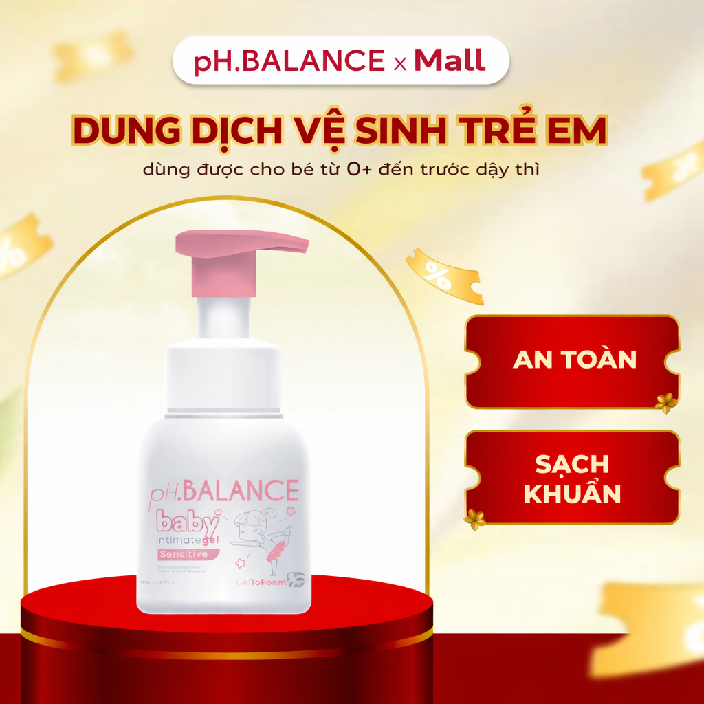 Bọt vệ sinh cho bé pH Balance Baby Intimate Gel dịu nhẹ, ngừa hăm tã, tăng cường hệ vi sinh vùng kín