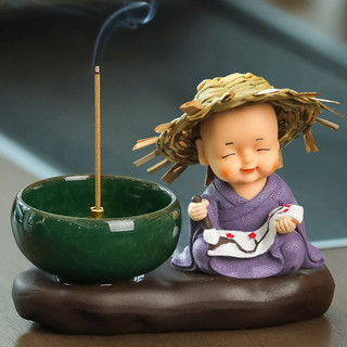 Đầu Cắm Trầm Hương Thiền Ý - Trang Trí Bàn Trà An Nhiên Thư Giãn，Chú Tiểu Yêu Đời Decor Bàn Làm Việc