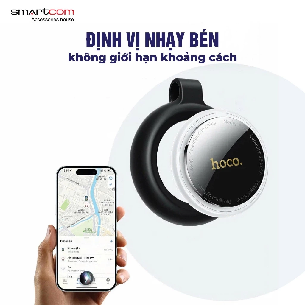Thiết bị định vị iPhone Hoco E100  [Pin trâu - Nhỏ gọn], Pin Trâ 12 tháng, Tương thích với Apple Fin