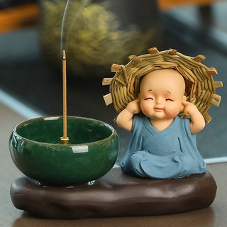 Đầu Cắm Trầm Hương Thiền Ý - Trang Trí Bàn Trà An Nhiên Thư Giãn，Chú Tiểu Yêu Đời Decor Bàn Làm Việc