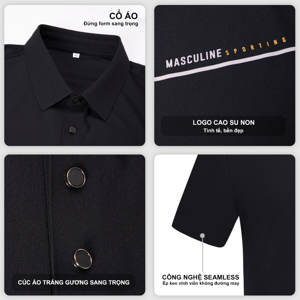 Áo polo nam MASCULINE APD601 form slim fit dáng thể thao vải silk nylon spandex mềm mịn sang trọng