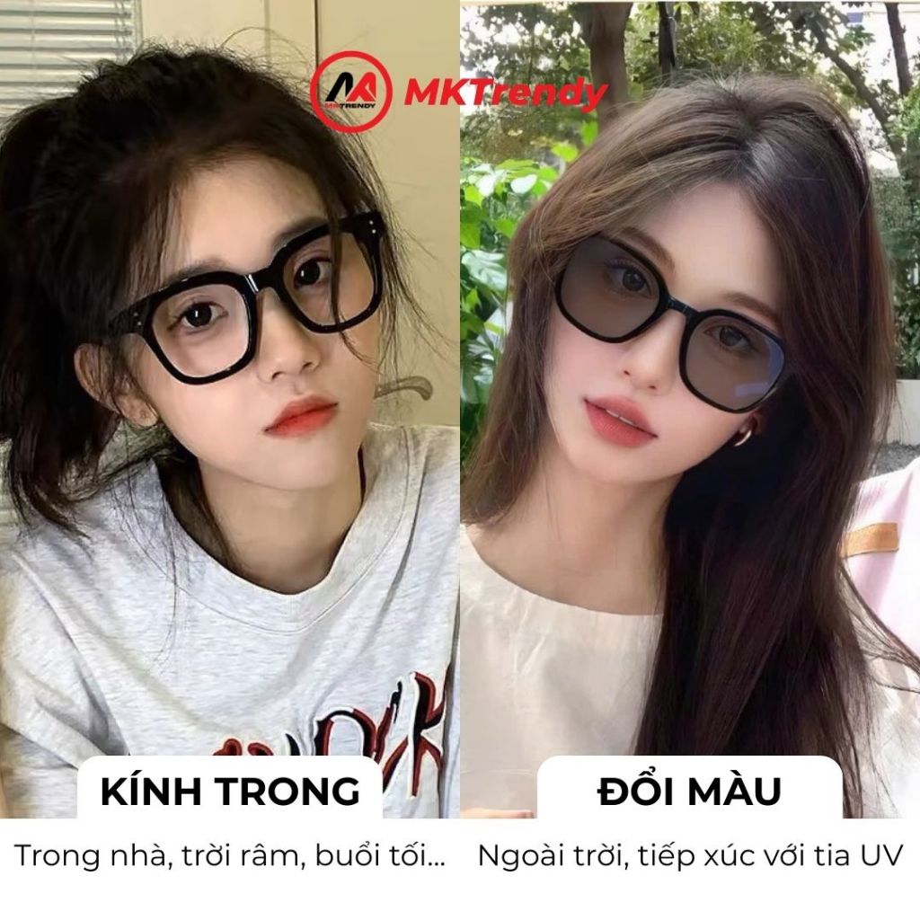 [Live x MKTRENDY] Kính đổi màu gọng vuông kính râm chống tia UVthời trang nam nữ phong cách X17