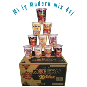 Thùng mì Modern 4 hương vị Lẩu thái tôm 67gr, bò cay khói lửa 66gr, Gà ớt hiểm 63gr, Kim chi 66gr