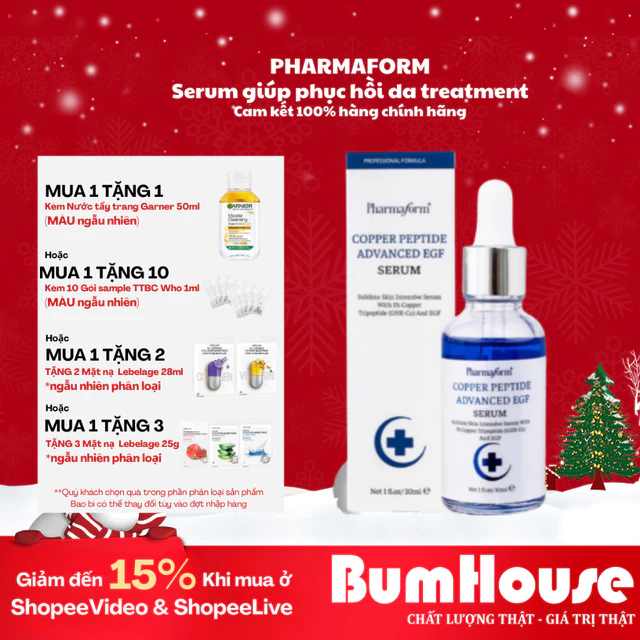 [Mua 1 tặng 2] Serum Pharmaform Copper Peptide Advance EGF - Tinh Chất Đồng Peptide Phục Hồi Da, Giảm Đỏ 30ml