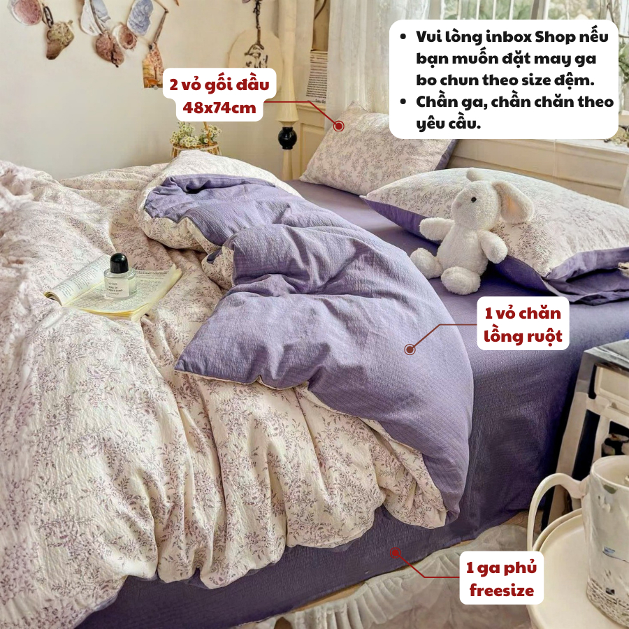( TỔNG HỢP 3) Bộ chăn ga gối 4 món đũi hoa Memminbedding Luxury siêu mát mẻ, thoáng mát, sáng bừng cả căn phòng ngủ