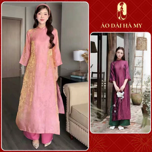 Áo Dài Cách Tân 2 Tà dáng suông Cao Cấp, Chất Liệu Vải Tơ Ánh Kim Óng ánh, Áo dài Tết - ÁO DÀI HÀ MY