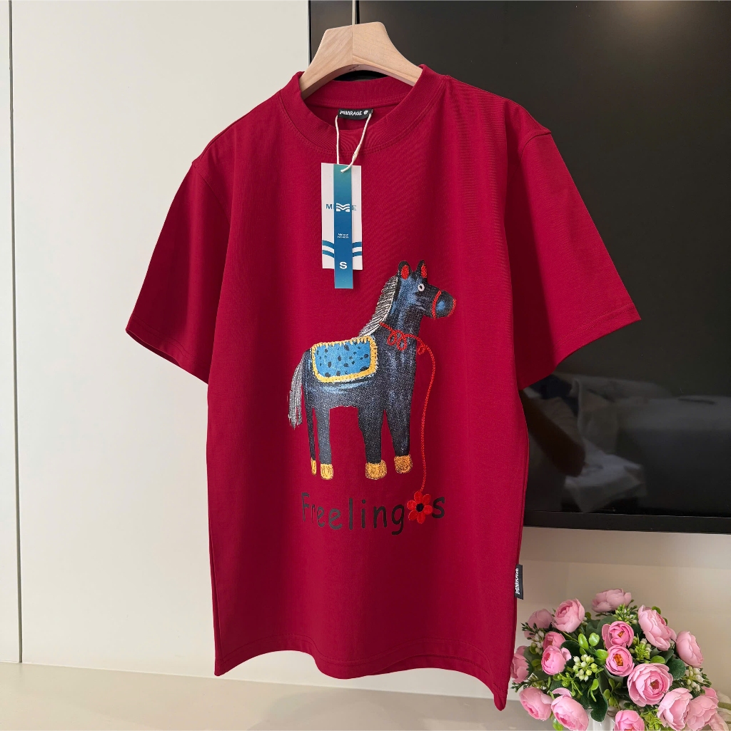Áo Thun Mirage Chú Ngựa Đỏ Thêu Tinh Xảo Chất 100% Cotton Mềm Mịn Thoáng Mát.