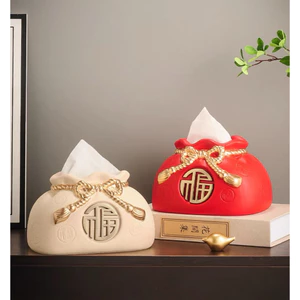 Hộp khăn giấy hình túi may mắn sáng tạo, hộp khăn giấy gốm sứ kiểu mới dành cho phòng khách