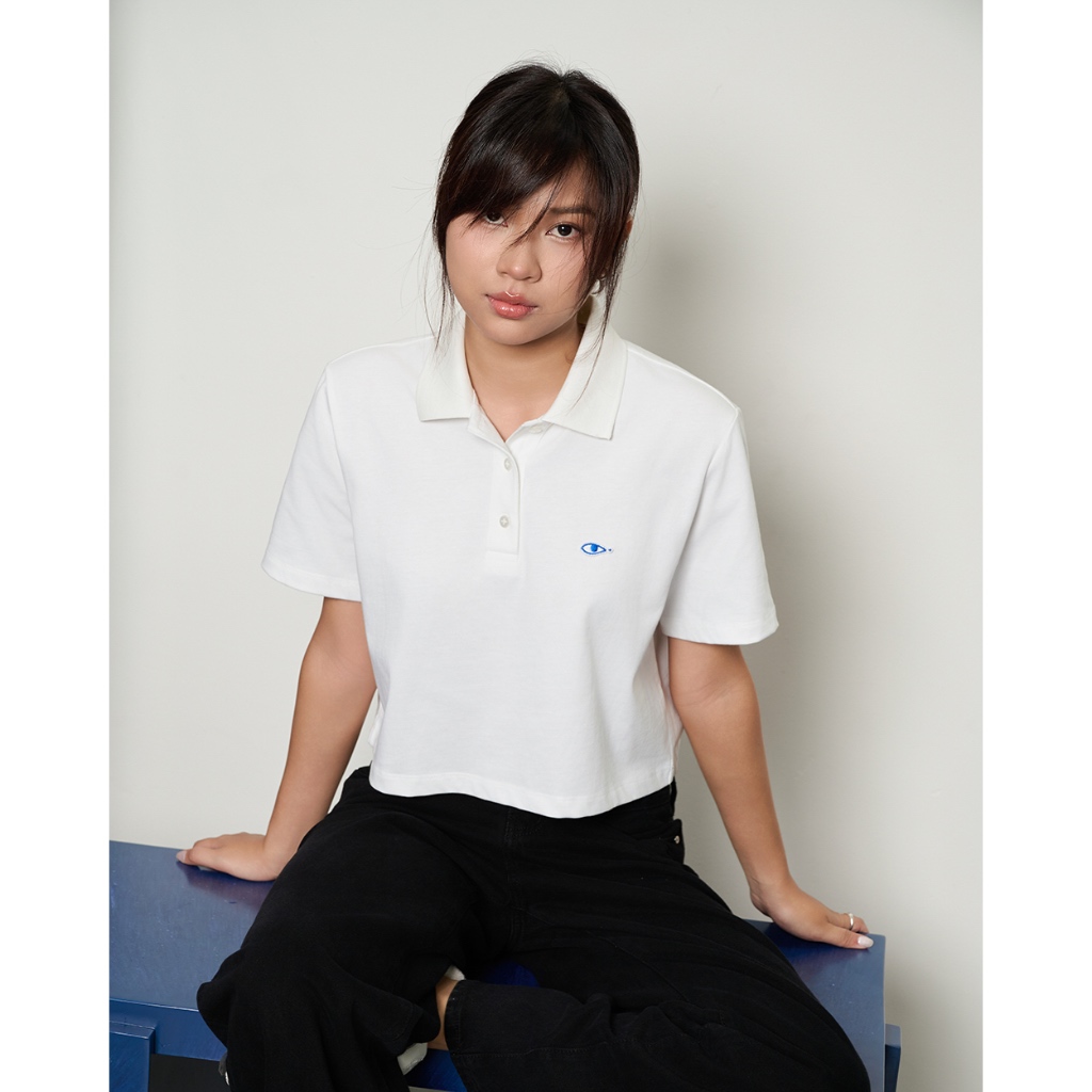 TheBlueTshirt - Áo thun trắng cổ polo croptop cotton dày dặn 250gsm cho nữ - Uni Cropped Polo